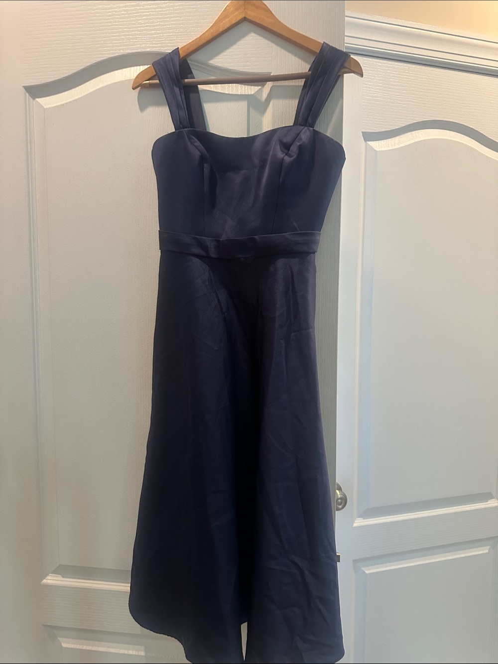 David's Bridal Navy Blue Midi Dress with Wide Straps